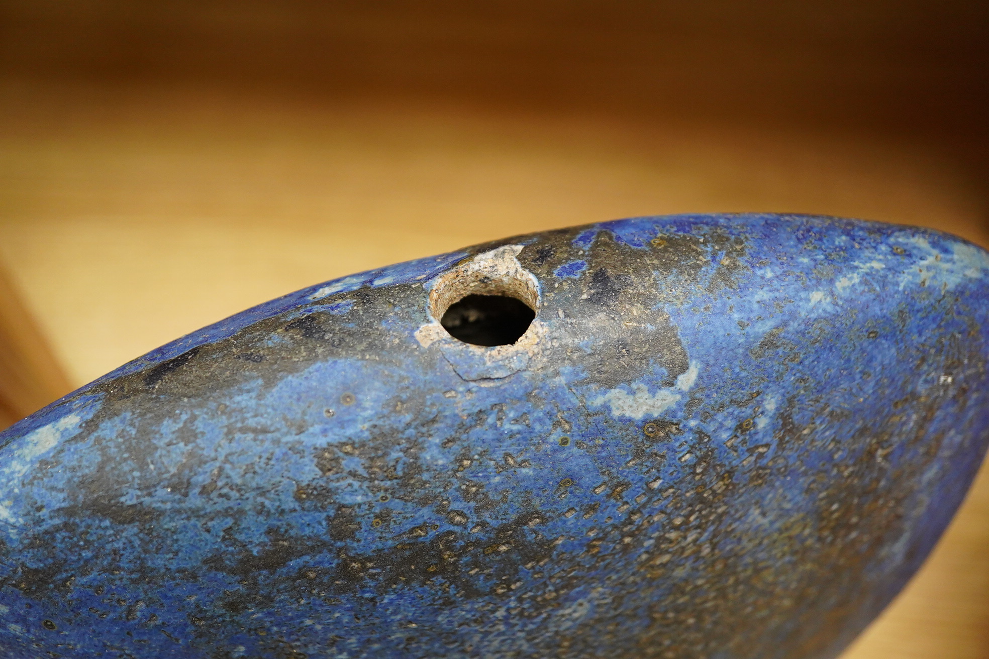 A large blue glazed pottery bottle and stopper, circa 1960's/80's, indistinct incised initials to the base, 37cm high
